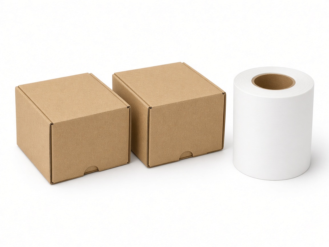 Plain boxes and a blank label roll for custom orders