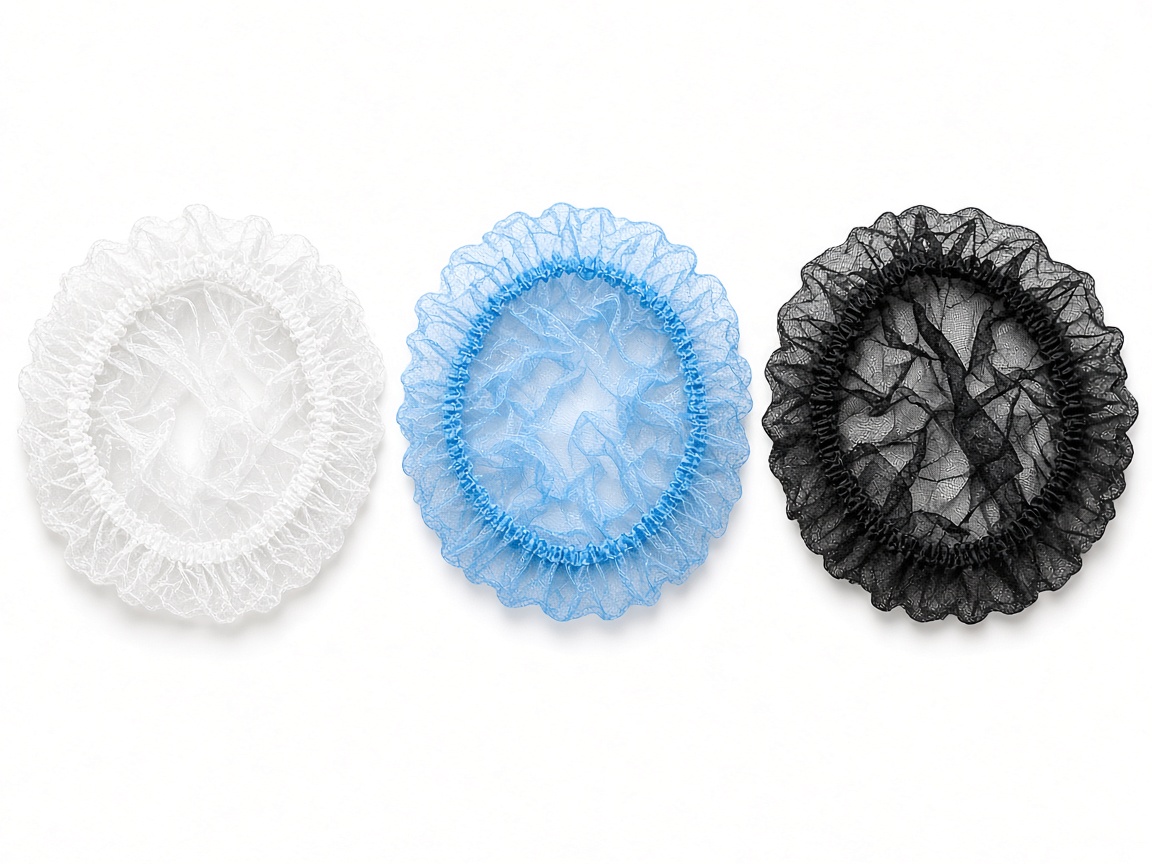 Clear, blue, and black hair nets