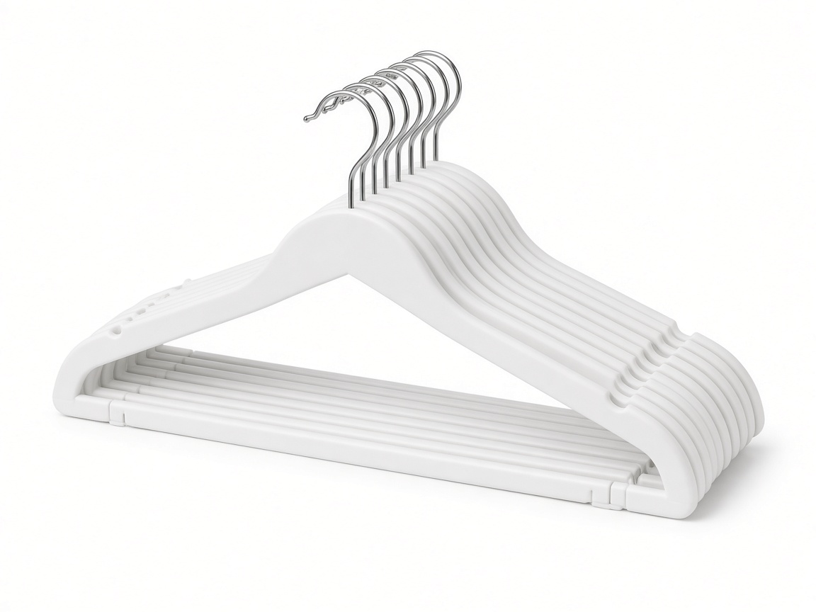 White plastic clothes hangers