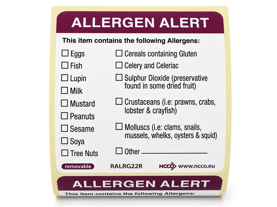 Allergen alert label with a checkbox list