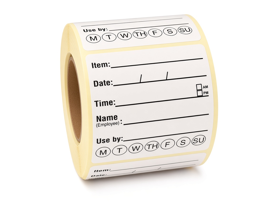 Roll of plain food labels with weekday circles