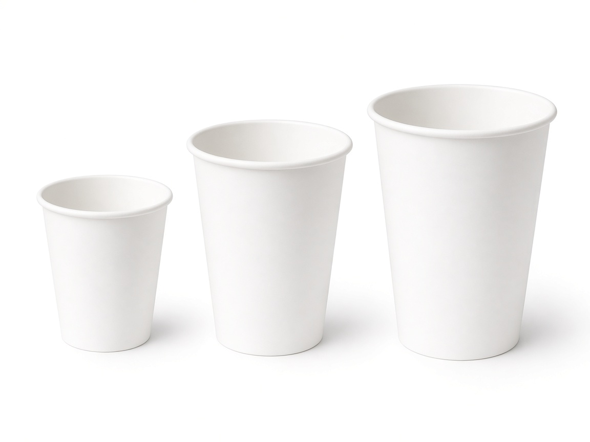 White paper cups in three sizes
