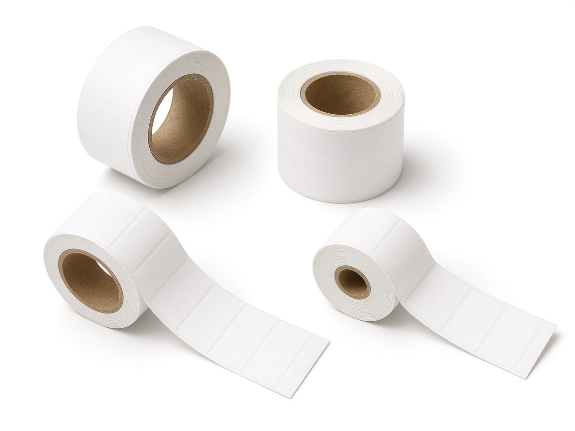 Rolls of small white price labels