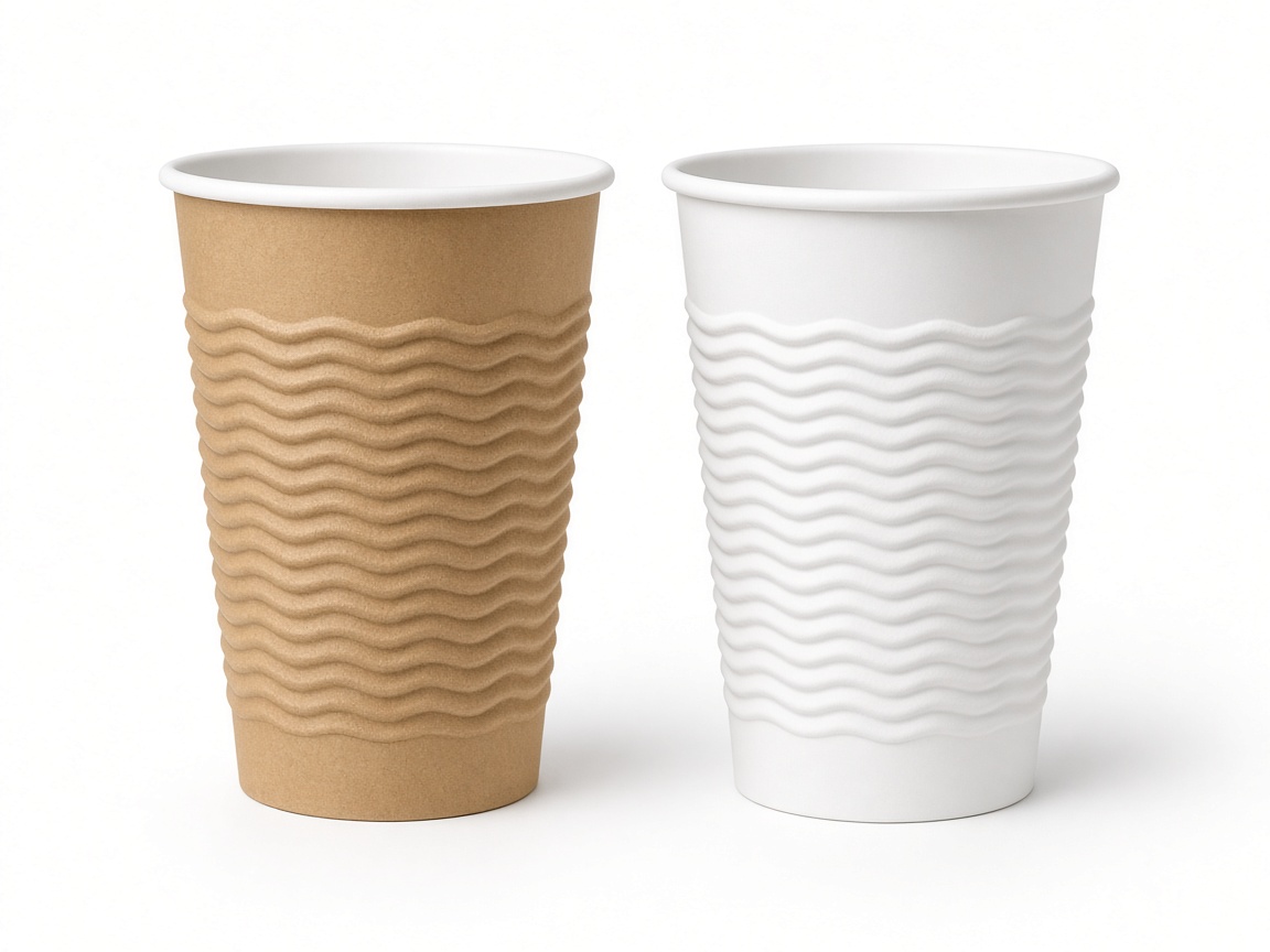 Brown and white ripple-wall paper cups