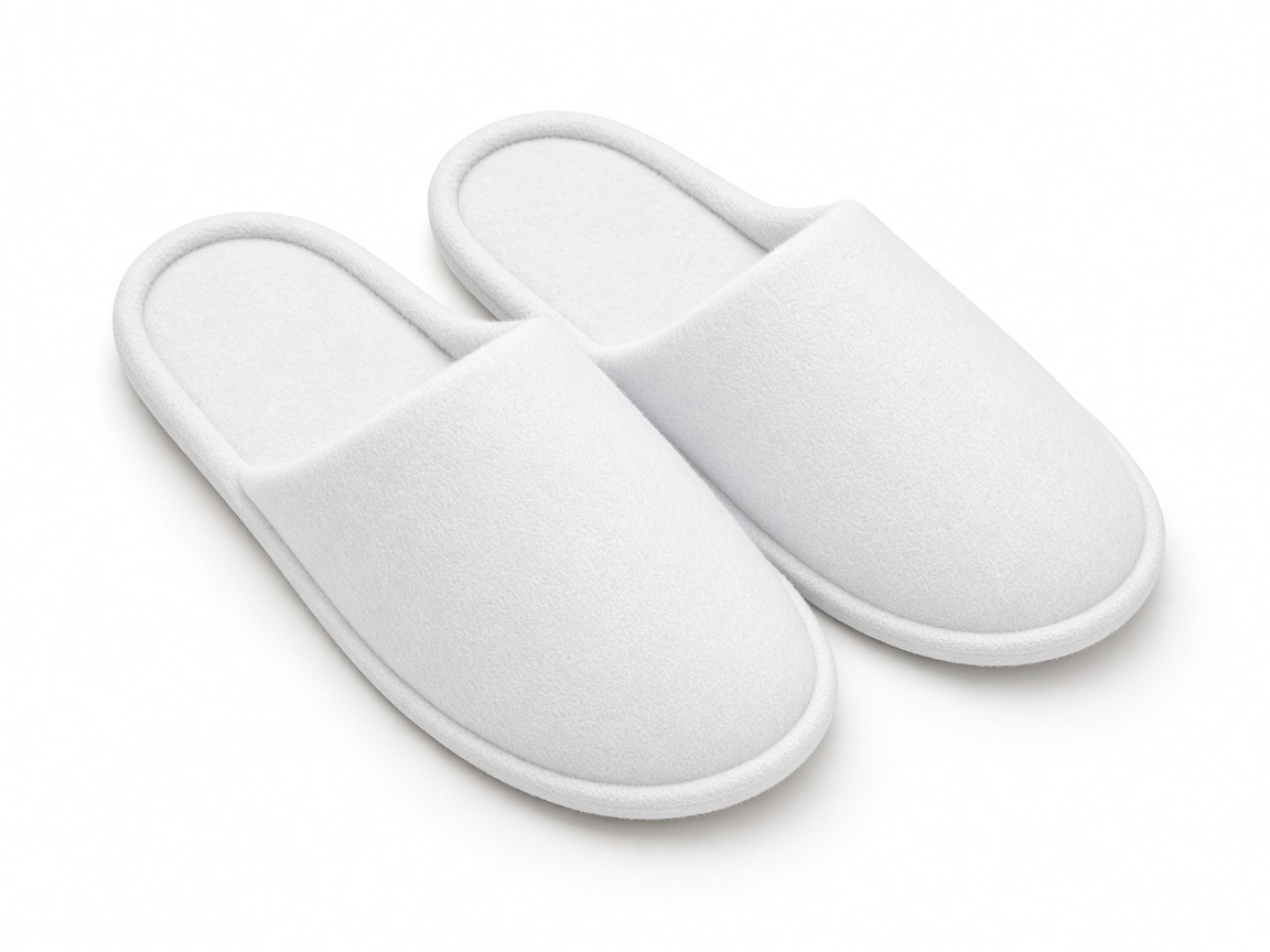 White closed-toe hotel slippers